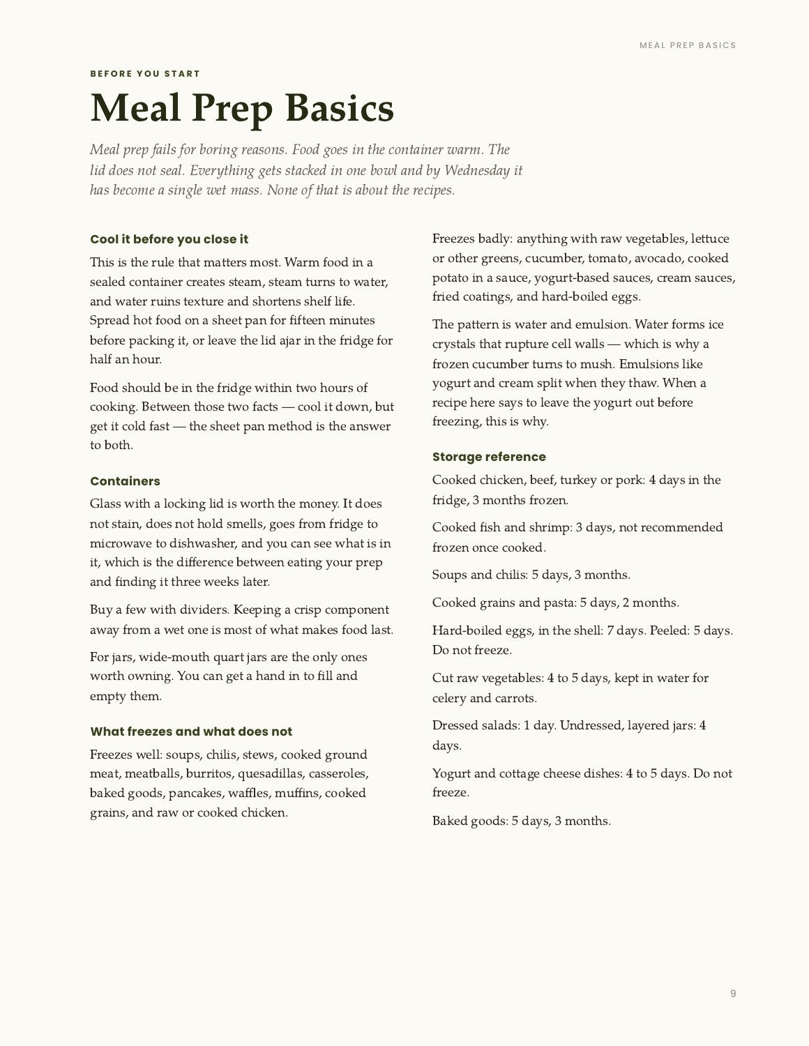 Meal Prep Basics page inside the cookbook